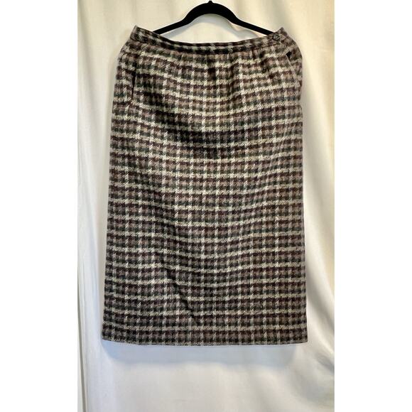 Vintage 100% Wool Plaid Checkered Knee Length Pencil Skirt Women’s Size 10 - Picture 1 of 6